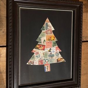 Repurposed vintage stamp art - Christmas Tree- Christmas Stamps